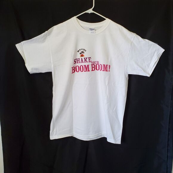 Malibu Rum Unisex L T Shirt White Short Sleeve Crew Get Your Island On New - Picture 1 of 7